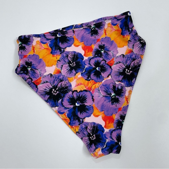 Purple & neon orange floral high waist swimsuit set - Picture 5 of 5